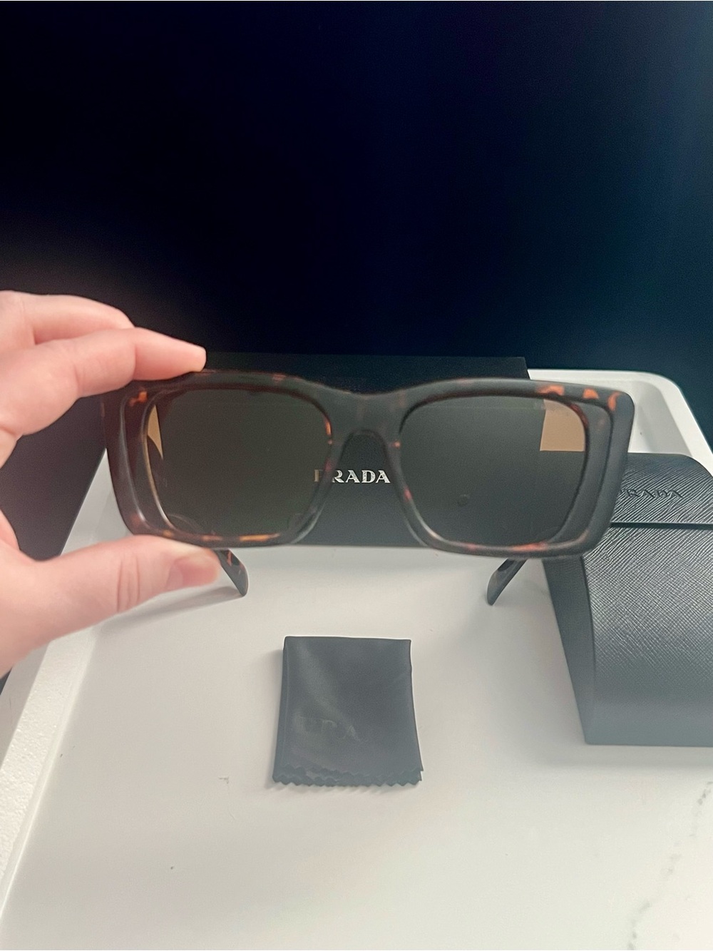 PRADA Sunglasses Symbole Large Geometric Acetate Honey Havana Tortoise EUC - Picture 5 of 6